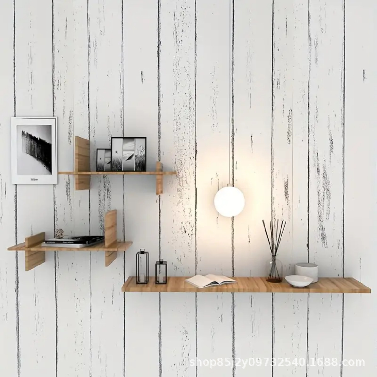 Pvc Panel Background - Retro Biała Tapeta Wzór Drewna Meble
